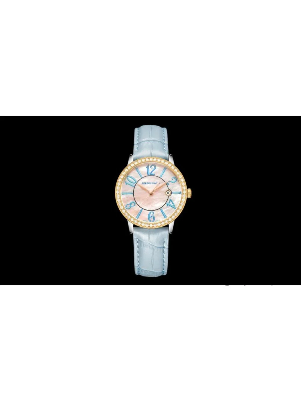 Swiss Quartz Watch with Diamond Bezel, Genuine Leather Strap, Elegant Women's